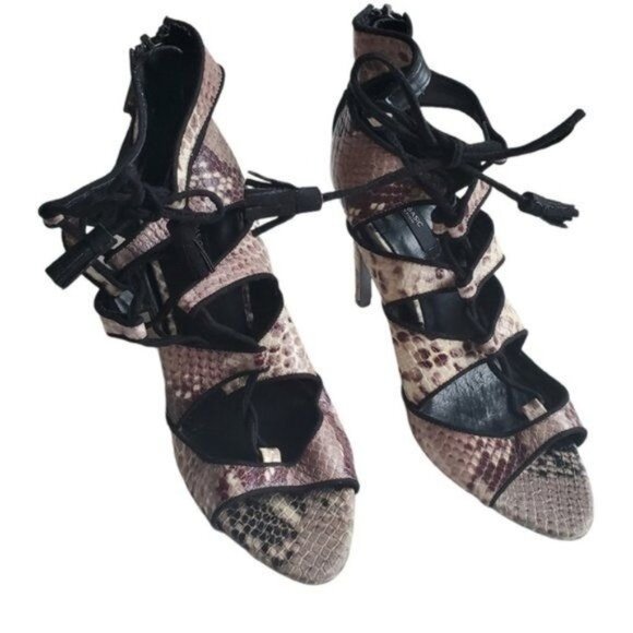 ZARA Women Heels EU 37 6.5 Snakeskin Animal Print Strap Tassel Open Toe Stiletto - Picture 9 of 11